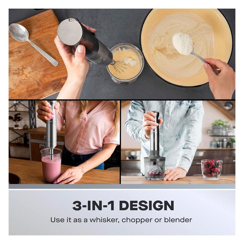 Daewoo Freedom Cordless Pro Handheld 3 In 1 Blender Whisk Mini Chopper Included Jar 200W Silver