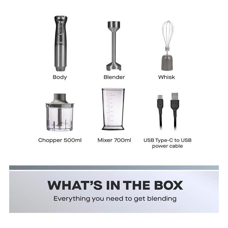 Daewoo Freedom Cordless Pro Handheld 3 In 1 Blender Whisk Mini Chopper Included Jar 200W Silver