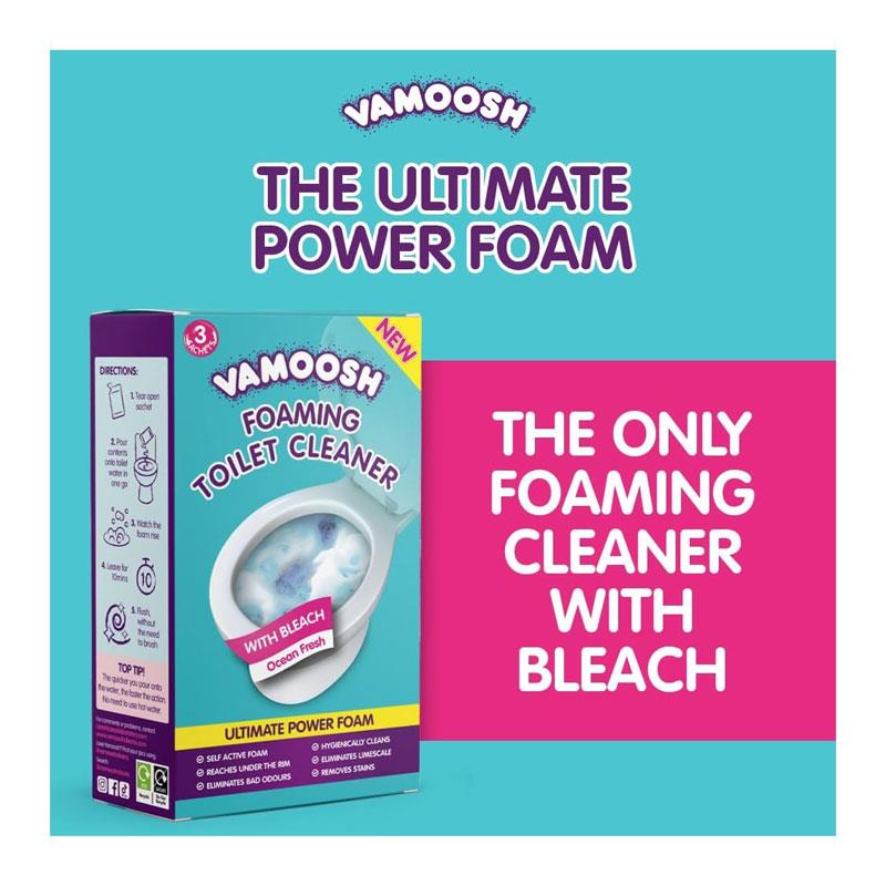 Vamoosh Foaming Toilet Cleaner 3 Sachets Bleach For Stains Limescale Odours