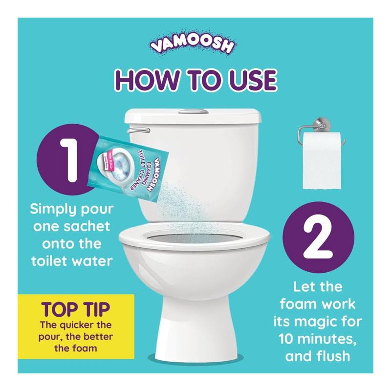 Vamoosh Foaming Toilet Cleaner 3 Sachets Bleach For Stains Limescale Odours