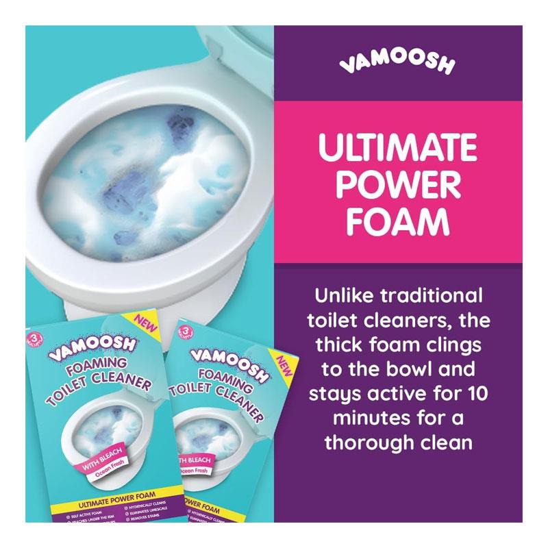 Vamoosh Foaming Toilet Cleaner 3 Sachets Bleach For Stains Limescale Odours