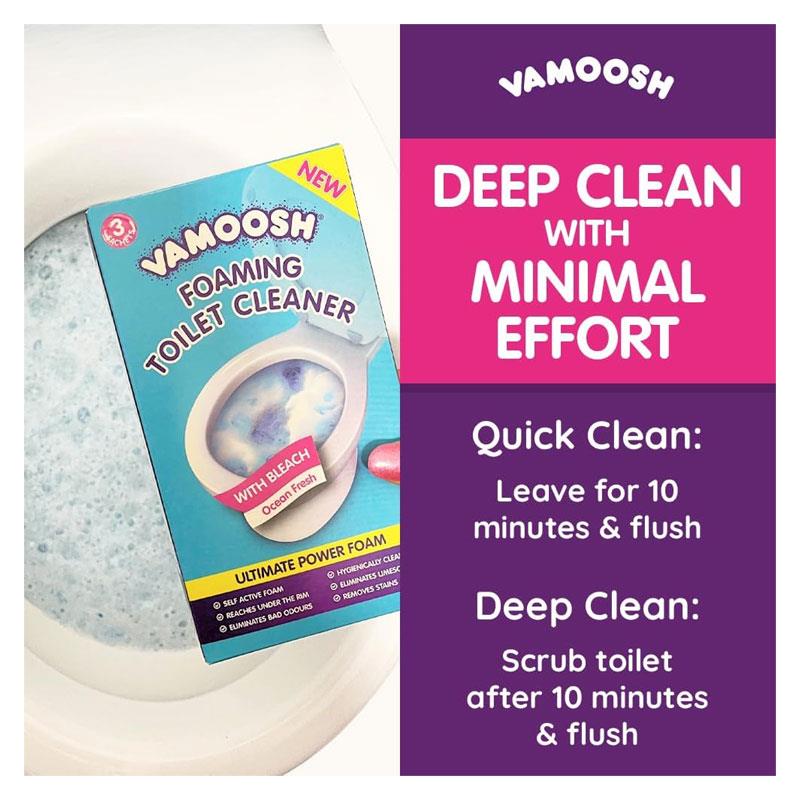 Vamoosh Foaming Toilet Cleaner 3 Sachets Bleach For Stains Limescale Odours