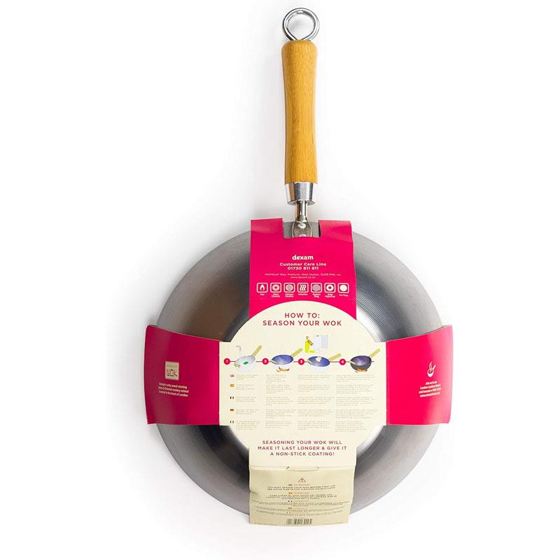School of Wok 10.5'/27cm Carbon Steel Wok Flat Bottom Bamboo Handle Silver Secondary image