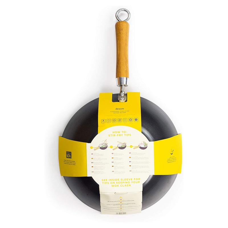 School of Wok 10.5'/27cm Non-Stick Carbon Steel Wok Flat Bottom Bamboo Handle Silver