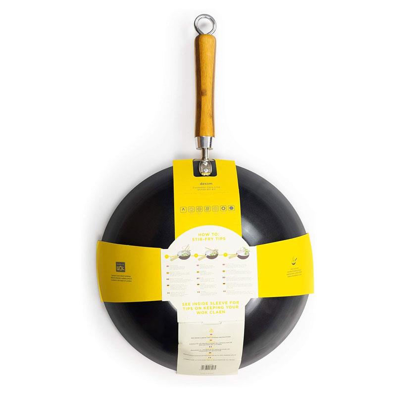 School of Wok 12'/30cm Non-Stick Carbon Steel Wok Flat Bottom Bamboo Handle Silver Secondary image