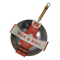 School of Wok 13'/33cm Carbon Steel Wok Authentic Round Bottom Bamboo Handle Silver