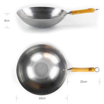 School of Wok 13'/33cm Carbon Steel Wok Authentic Round Bottom Bamboo Handle Silver