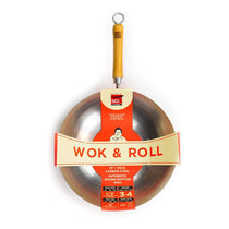 School of Wok 13'/33cm Carbon Steel Wok Authentic Round Bottom Bamboo Handle Silver