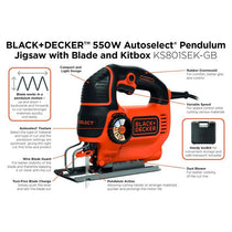 Black & Decker Autoselect Pendulum Jigsaw With Blade And Kit Box 550W 230V - Black/Orange