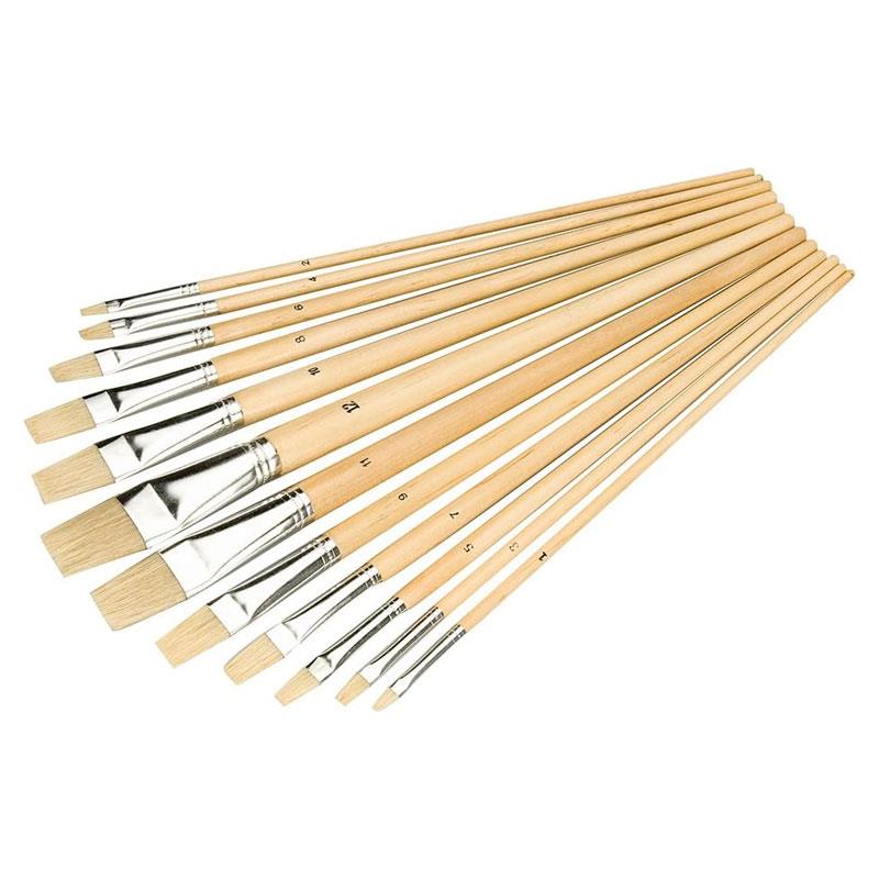 Silverline Artists Paint Brush Set Flat Tips 1-12mm 12 Piece Main image
