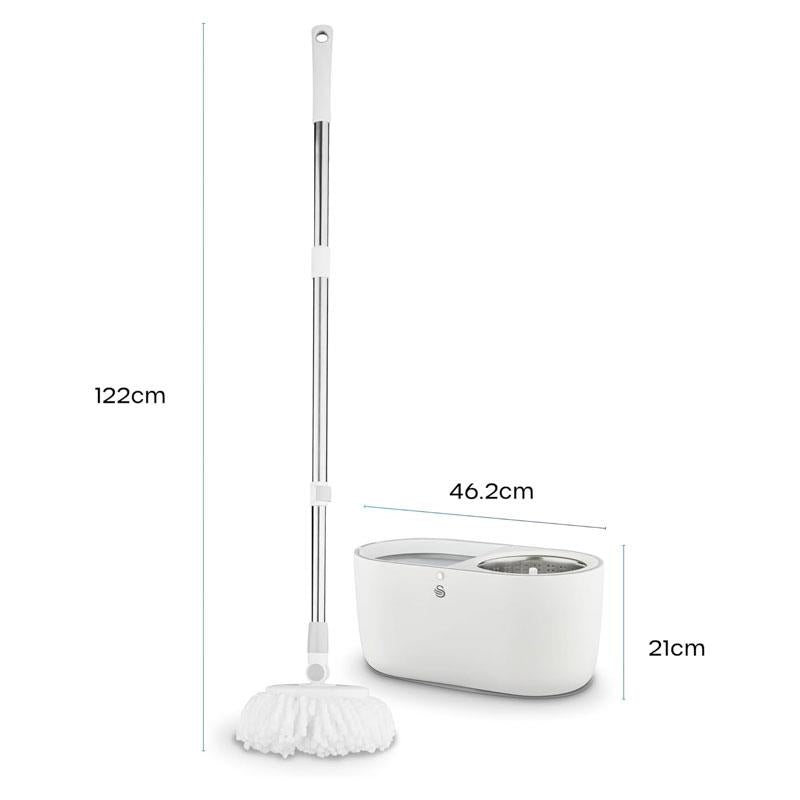 Swan Elevate Spin Mop And 5 Litre Bucket Set Stainless Steel Wringer White