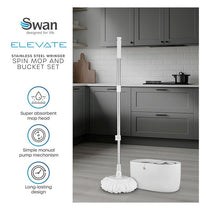 Swan Elevate Spin Mop And 5 Litre Bucket Set Stainless Steel Wringer White