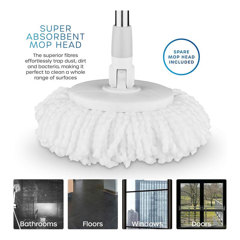 Swan Elevate Spin Mop And 5 Litre Bucket Set Stainless Steel Wringer White