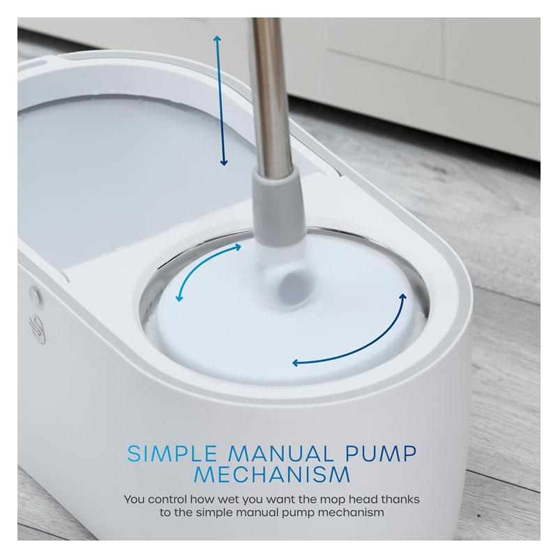 Swan Elevate Spin Mop And 5 Litre Bucket Set Stainless Steel Wringer White