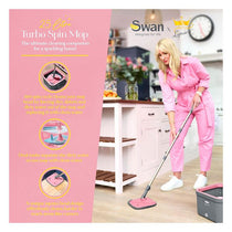 Swan x Lynsey Turbo Spin Mop 360° Rinse & Wring 2.5L Dual Tanks Microfibre Heads Pink/Grey