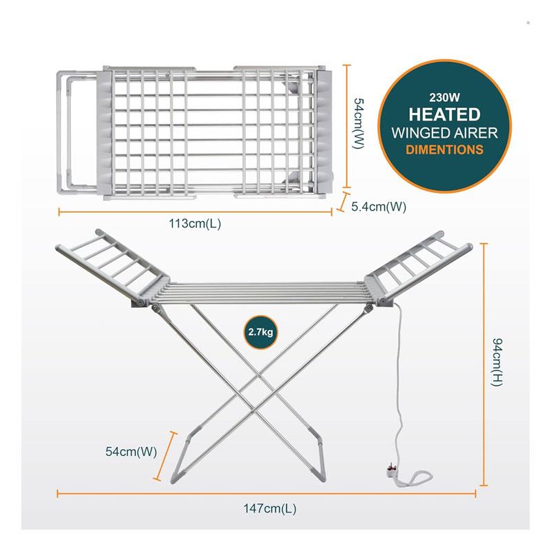 Ourhouse Heated Winged Electric Clothes Airer Drier 2 Foldable Wings Up To 15kg White Secondary image
