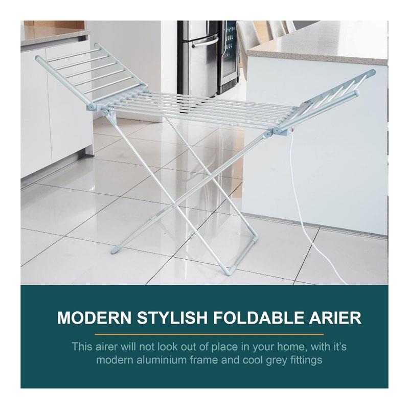 Ourhouse Heated Winged Electric Clothes Airer Drier 2 Foldable Wings Up To 15kg White