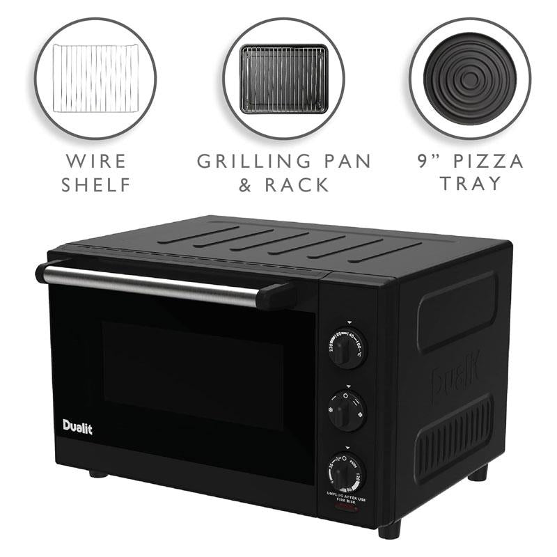 Dualit Electric Mini Oven 22 Litres Double Glazed Window Defrost Grill Roast & Bake Functions 1600W Black
