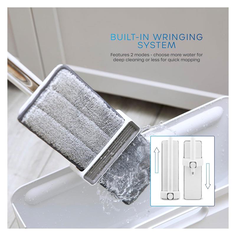 Swan Elevate Self-Wringing Flat Mop & Folding Bucket Set 2 Wringing Settings Microfibre Pad White