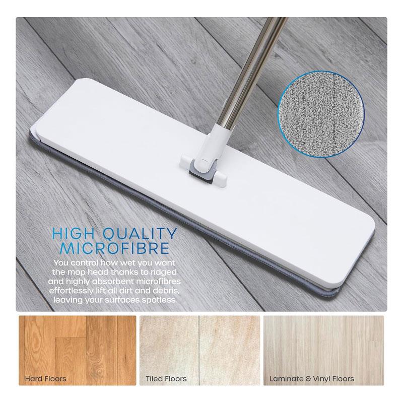 Swan Elevate Self-Wringing Flat Mop & Folding Bucket Set 2 Wringing Settings Microfibre Pad White