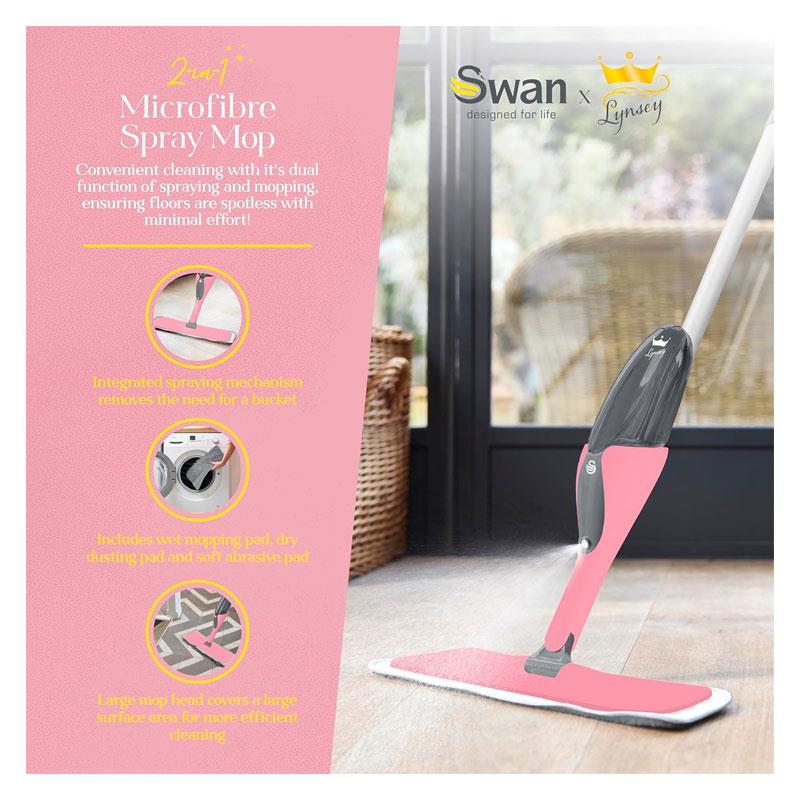 Swan Lynsey Queen of Clean Spray Mop Wet Mopping Pad Dry Dusting Pad Scrubbing Pad Cleaning Tool 500ml Anti-Leak Bottle Secondary image