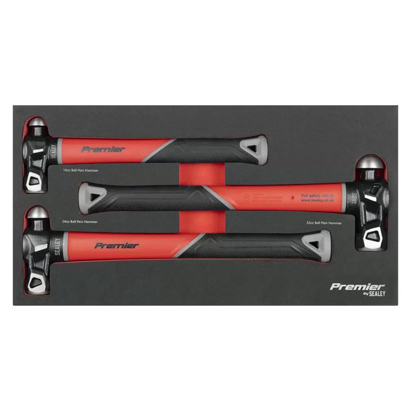 Sealey Premier Ball Pein Hammer Set Fibreglass Shafts 3 Piece