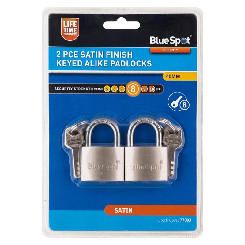 Blue Spot Tools 40mm Satin Finish Keyed Alike Padlocks 2 Piece Main image