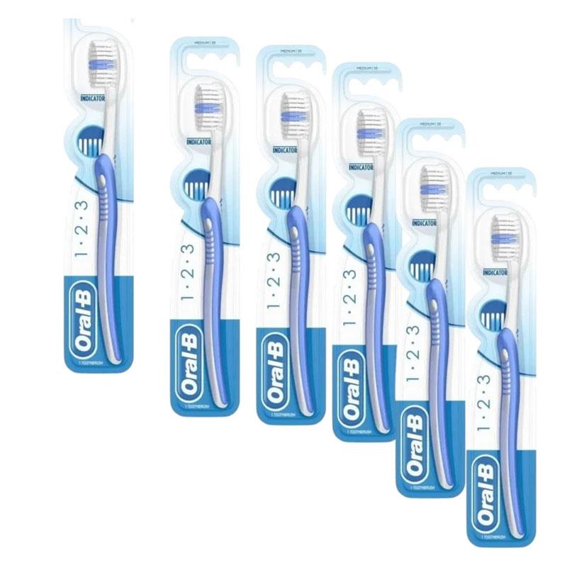 Oral-B 123 Indicator 35 Medium Manual Toothbrush Pack of 6 Blue Secondary image