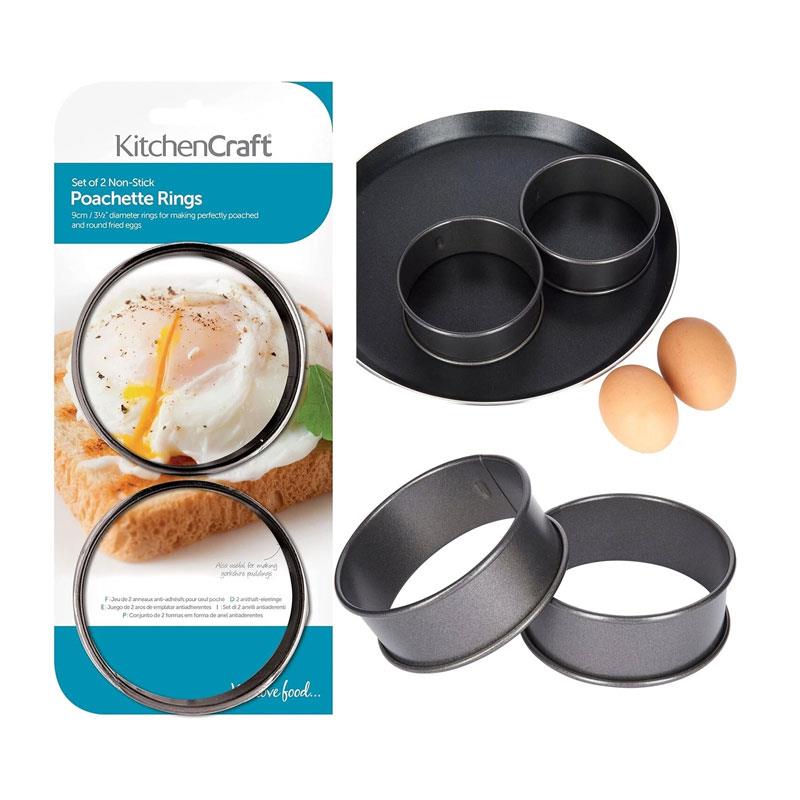 KitchenCraft Non Stick Poached Egg Fried Egg Crumpet Rings Set of 2 - Black Main image