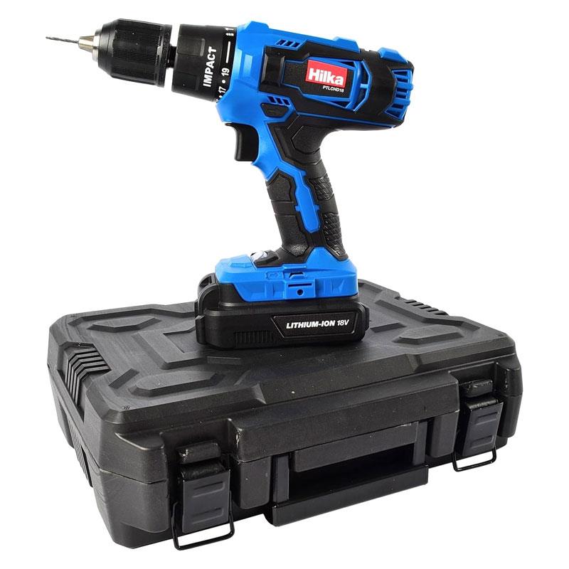 Hilka Tools 18V Li-ion Cordless Hammer Drill Combi Set With Case Bits And Charger Blue Main image