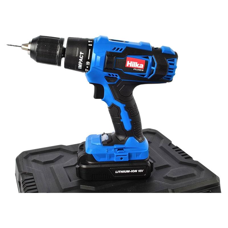 Hilka Tools 18V Li-ion Cordless Hammer Drill Combi Set With Case Bits And Charger Blue