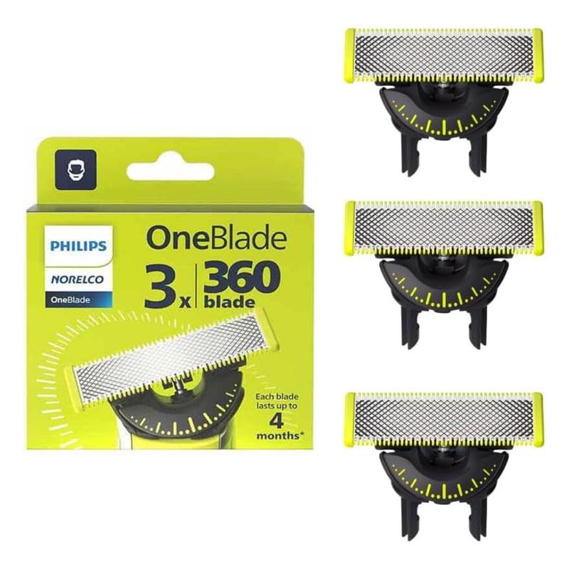 Philips Norelco 360 OneBlade Replacement Blade Pack of 3 Green & Black