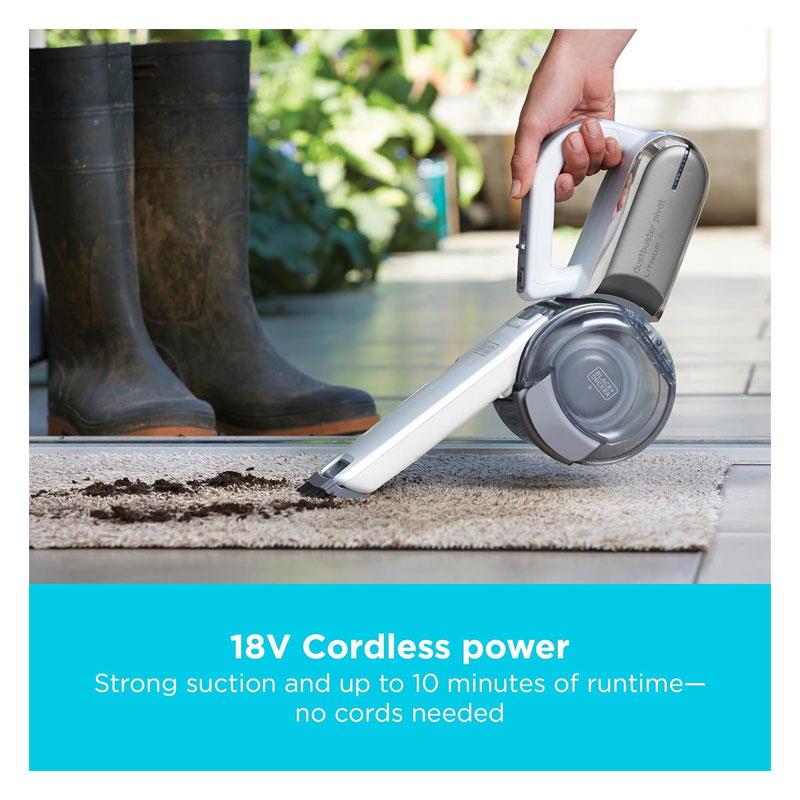 Black & Decker 18V Cordless Compact Pivot Handheld Vacuum Cleaner 0.5 Litres Capacity Dark Titanium