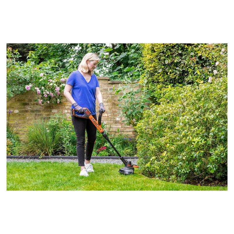 Black & Decker 18V Cordless Strimmer 28cm String Trimmer 2.0Ah Battery 400mA Charger Kit Black/Orange