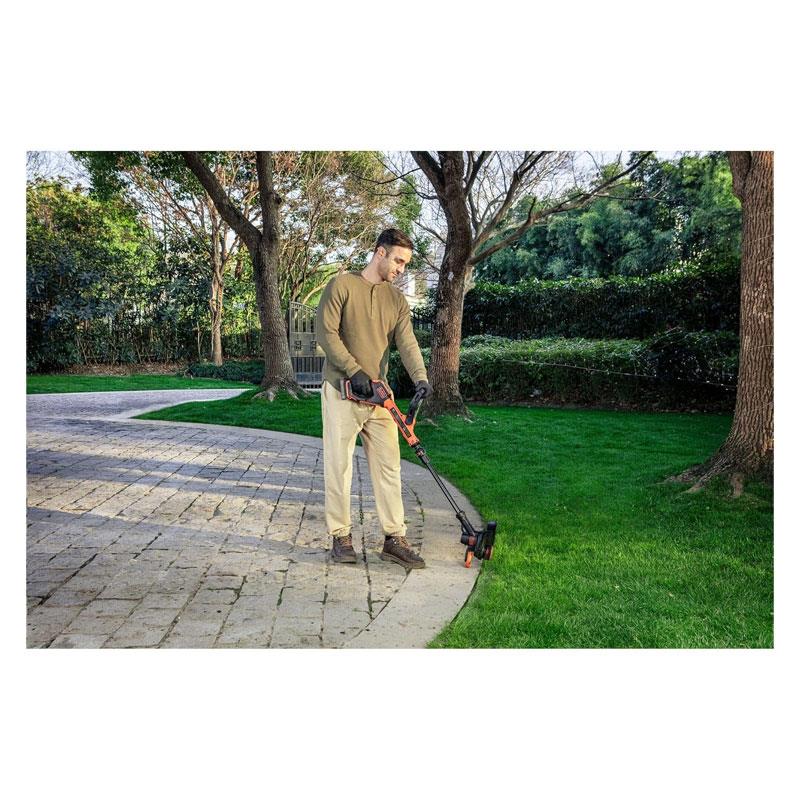 Black & Decker 18V Cordless Strimmer 28cm String Trimmer 2.0Ah Battery 400mA Charger Kit Black/Orange