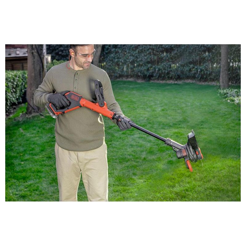 Black & Decker 18V Cordless Strimmer 28cm String Trimmer 2.0Ah Battery 400mA Charger Kit Black/Orange