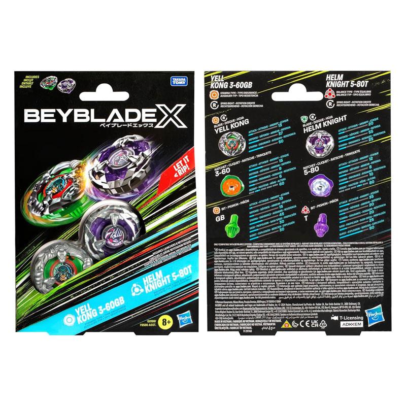 Beyblade X Yell Kong 3-60GB And Helm Knight 5-80T Top Dual Pack Set 2 Right-Spin Tops Spinning Bey Toys