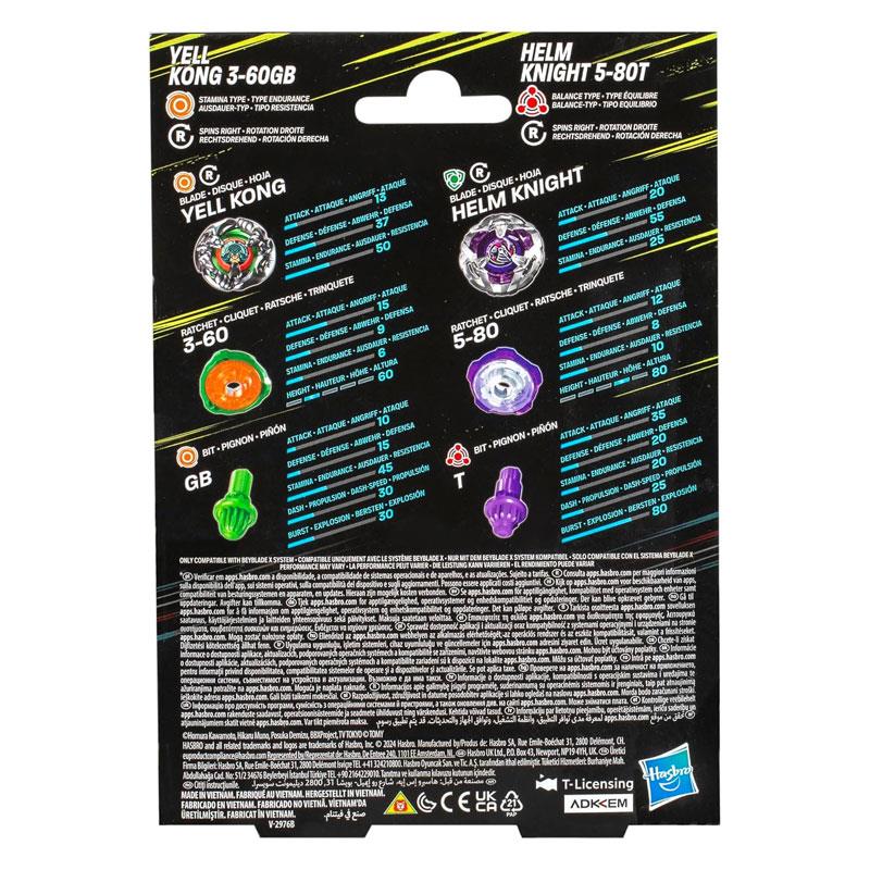Beyblade X Yell Kong 3-60GB And Helm Knight 5-80T Top Dual Pack Set 2 Right-Spin Tops Spinning Bey Toys