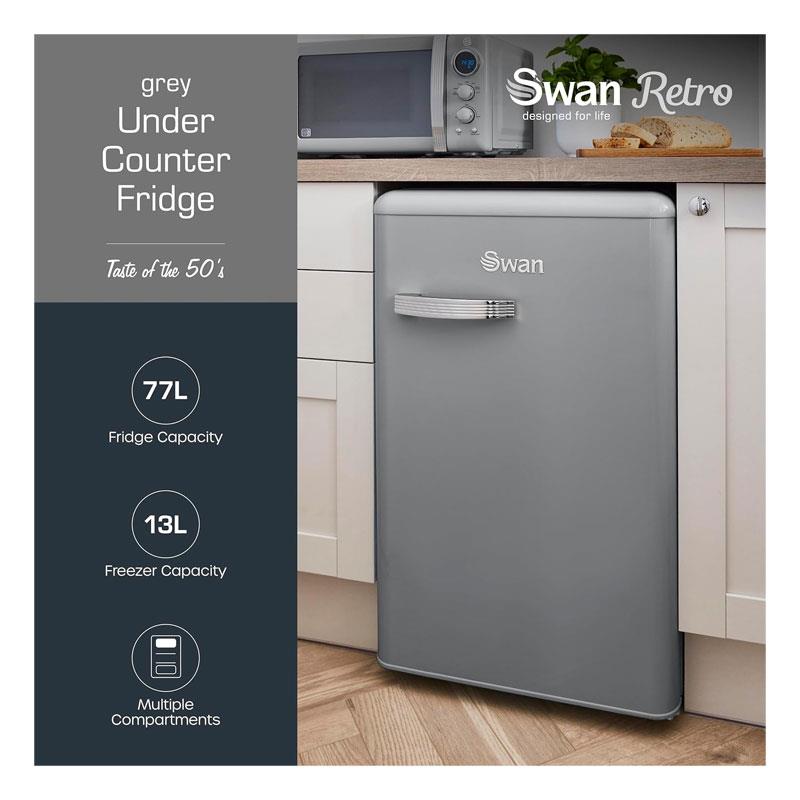 Swan Retro Under Counter Fridge 77 Litres Fridge 13 Litres Freezer Capacity - Grey