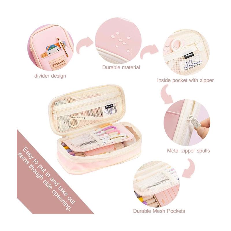 Kawaii Pencil Cases Large Capacity Pencil Bag Pouch Holder Box For Teen Students Girls - Pale Pink