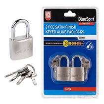 Blue Spot Tools 30mm Satin Finish Keyed Alike Padlocks With 2 x 4 Keys