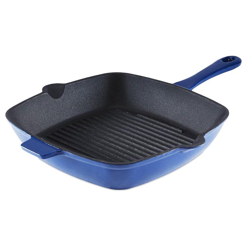 Barbary & Oak 26cm Cast Iron Grill Pan Durable Enamel Interior Limoges Blue Main image