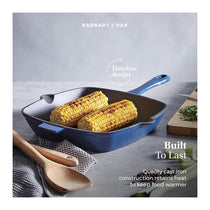 Barbary & Oak 26cm Cast Iron Grill Pan Durable Enamel Interior Limoges Blue