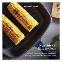 Barbary & Oak 26cm Cast Iron Grill Pan Durable Enamel Interior Limoges Blue