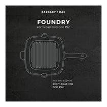 Barbary & Oak 26cm Cast Iron Grill Pan Durable Enamel Interior Limoges Blue