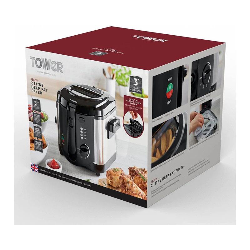 Tower Deep Fat Fryer Adjustable Thermostat 1500W 2 Litres Black