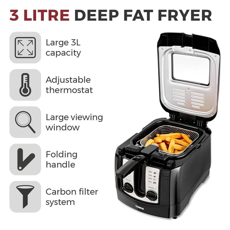 Tower Easy Clean Deep Fat Fryer Adjustable Thermostat 2300W 3 Litres Black Secondary image