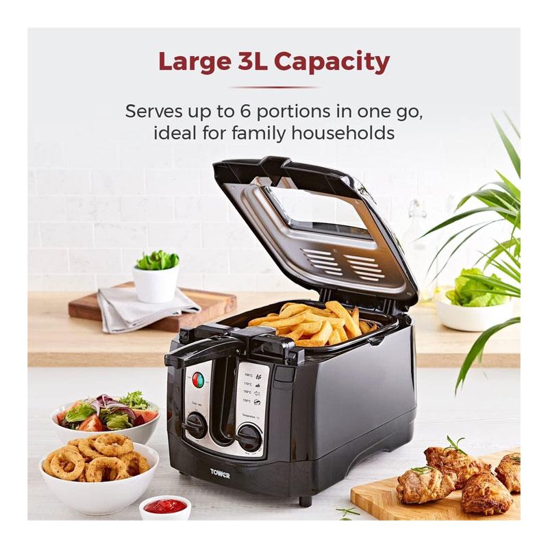 Tower Easy Clean Deep Fat Fryer Adjustable Thermostat 2300W 3 Litres Black