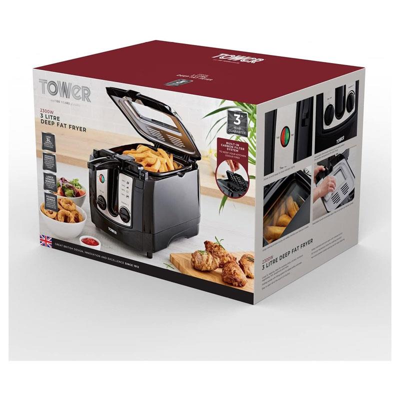 Tower Easy Clean Deep Fat Fryer Adjustable Thermostat 2300W 3 Litres Black