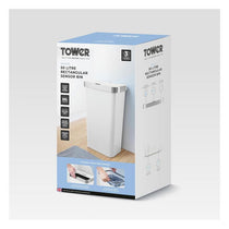 Tower Rectangular ABS Sensor Bin 50 Litres Bin Liner Retainer Ring Durable PP Body Stainless Steel Trim White